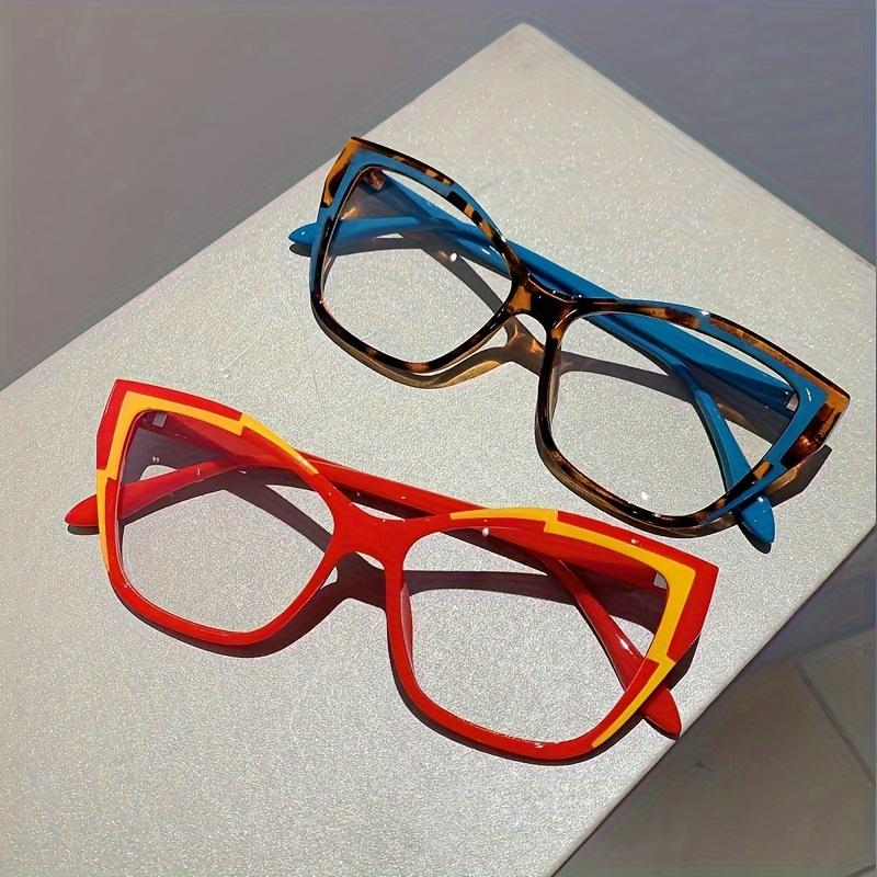 Cat Eye Color Block Frame Clear Lens Glasses Leopard Fashion Computer Spectacles For Women