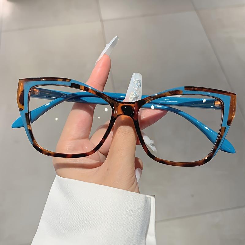 Cat Eye Color Block Frame Clear Lens Glasses Leopard Fashion Computer Spectacles For Women