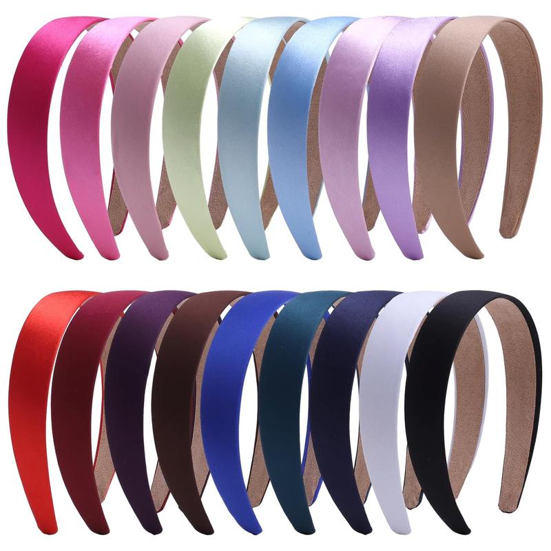 18 Pack Satin Headbands for Women 3CM Girls Hairbands 1.2 Inch Wide Colorful Ribbon Hair Band Craft Headband Set for Women Non Slip