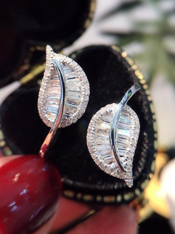 Minimalist Temperament Leaf Design Rhinestone Decor Cuff Ring, Fashion Accessories for Women for Party, Daily Clothing Decor, Trendy All-match & Exquisite Jewelry for Birthday Gift