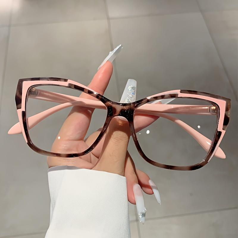 Cat Eye Color Block Frame Clear Lens Glasses Leopard Fashion Computer Spectacles For Women