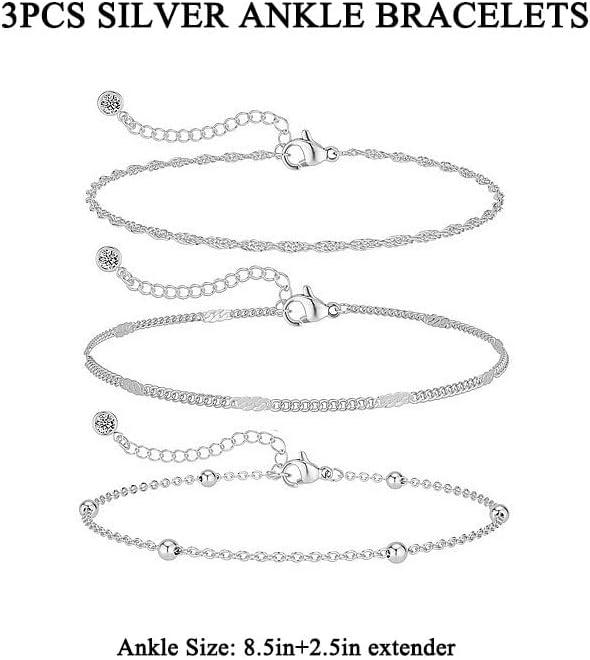 Ankle Bracelets for Women   Waterproof Layered Cuban Figaro Link Chain Anklets Set Gold Anklets Jewelry Gift Adjustable Size