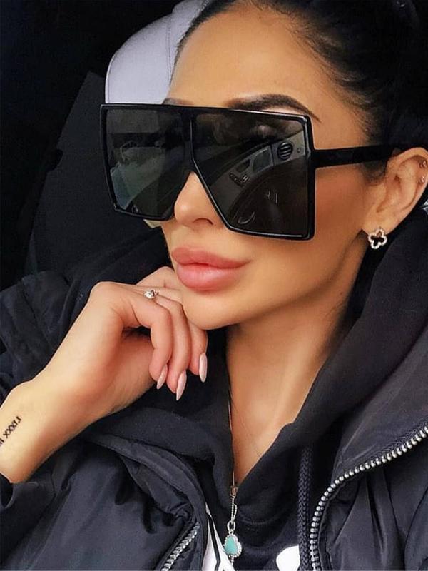 Street Square Frame Sunglasses for Everyday Use, Summer Oversized Flat Top Glasses Trends 2024 for Women, Versatile Sun Protection Accessories for Driving & Travel Use