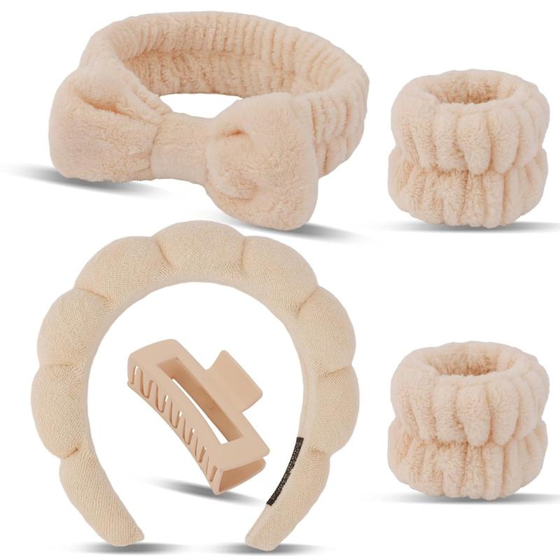 Spa Headband Wristband Set with Hair Clips Skincare Headbands for Washing Face Skin Care Puffy Makeup Headband Wrist Bands Preppy  Girl Gifts Cute Trendy Stuff Hair Accessories for Women
