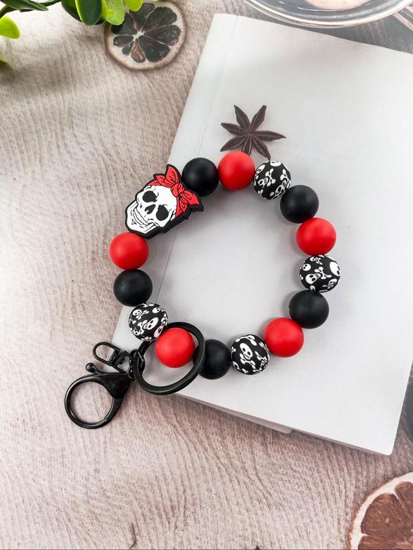 Creative Skull Design Beaded Keychain, Novelty Silicone Beaded Keychain for Car Keys, Fashion Accessories for Women & Men As Gift