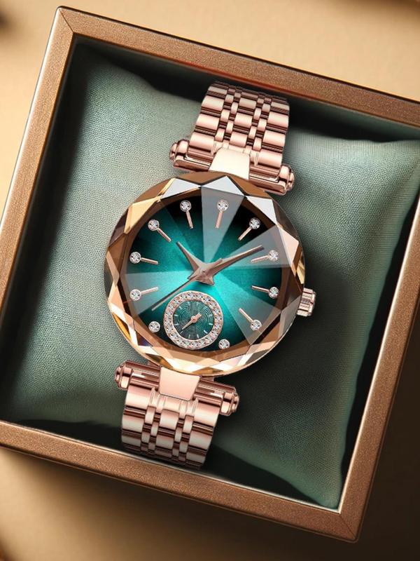 Women's Elegant Fashion Round Dial Rhinestone Decorated Analog Quartz Watch, Fashion Watch for Party, Daily Decor, Trendy All-match & Exquisite Watch for Birthday Gifts with Box
