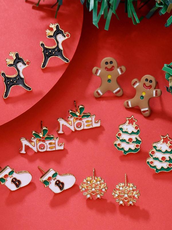 Christmas Themed Earrings, Cute Cartoon Snowflake & Tree Design Stud Earrings, Fashion Jewelry for Party, Daily Decor, Trendy All-match & Exquisite Jewelry for Birthday Gift