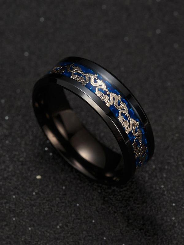 Men's Vintage Dragon Decoration Titanium Steel Ring, Creative Fashion Party Casual Versatile Accessories Gift