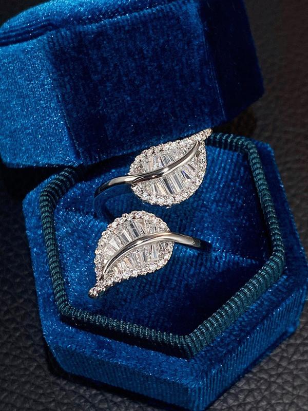 Minimalist Temperament Leaf Design Rhinestone Decor Cuff Ring, Fashion Accessories for Women for Party, Daily Clothing Decor, Trendy All-match & Exquisite Jewelry for Birthday Gift