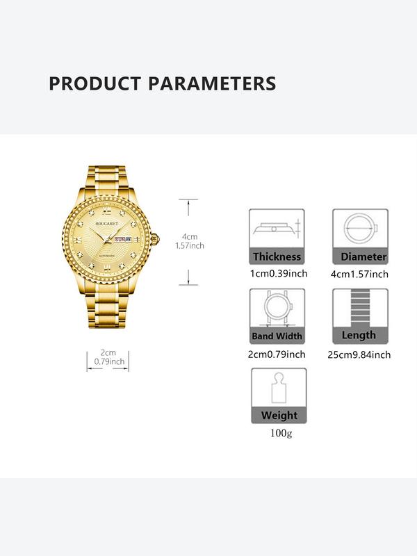 Men's Business Fashion Round Dial Analog Quartz Watch, with Box, Rhinestone Decor Luminous Watch for Party, Daily Decor, Trendy Watch for Birthday Gift