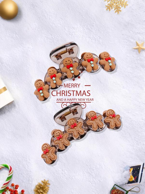 Cute Cartoon Gingerbread Man Design Hair Claws, Fashionable Hair Accessories for Women & Girls, Cute Lovely Hairwear for Daily Used