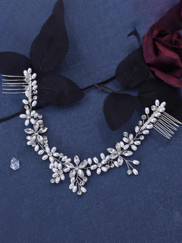 Faux Pearl & Rhinestone Decorated Bridal Headwear,  Elegant Exquisite Bridal Headwear, Wedding Party Decor, Bridal Headwear for Wedding Party Decor