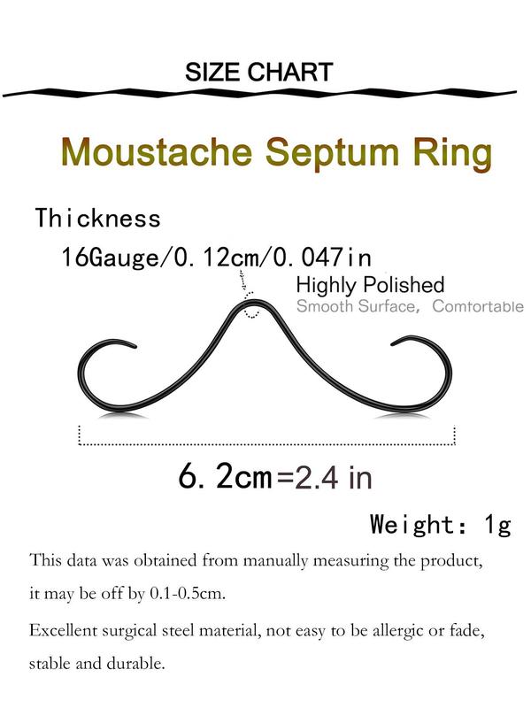 Stainless Steel Mustache Shaped Septum Ring, 1 Count  2 Counts Novelty Nose Piercing Jewelry for Men & Women, Trendy All-match Body  Jewelry for Birthday Gift