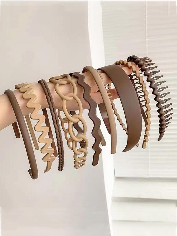 9pcs set Simple Plain Color Wave Design Hair Hoop, Anti-skid Headband with Comb, Casual Versatile Hair Accessories for Women