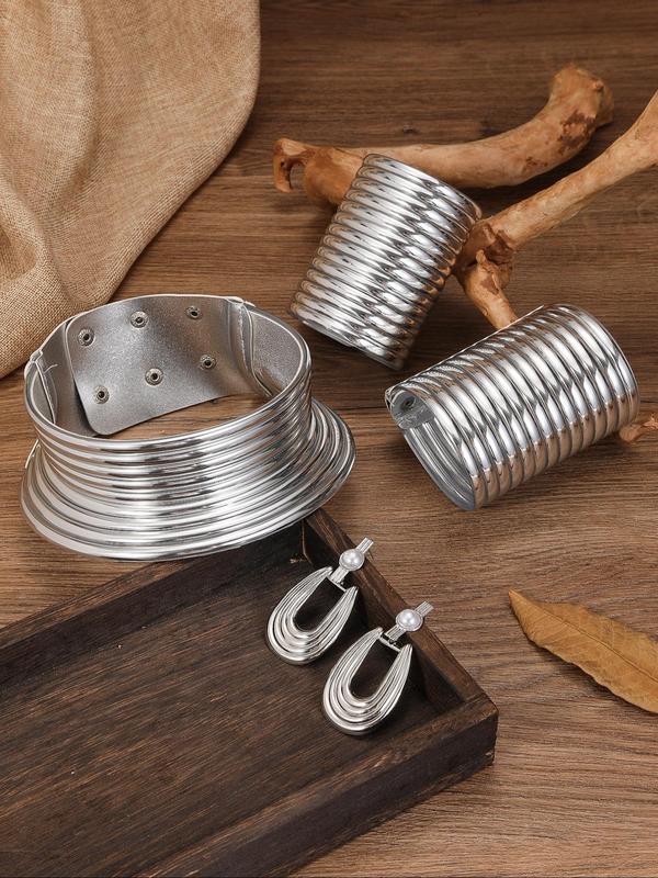 Women's Punk Style Geometric Design Choker & Cuff Bangle & Dangle Earrings, Fashion Jewelry for Party, Daily Decor, Trendy All-match & Exquisite Jewelry for Birthday Gift