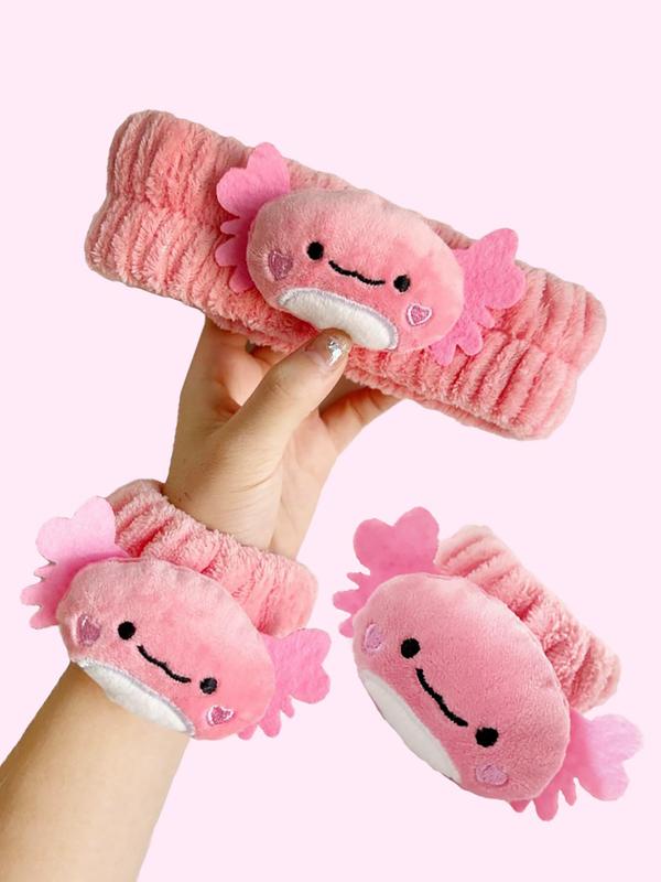 Cute Cartoon Crab Design Hair Band & Wristband Set, Waterproof Elastic Makeup Hair Band, Fashion Hair Accessories for Women & Girls