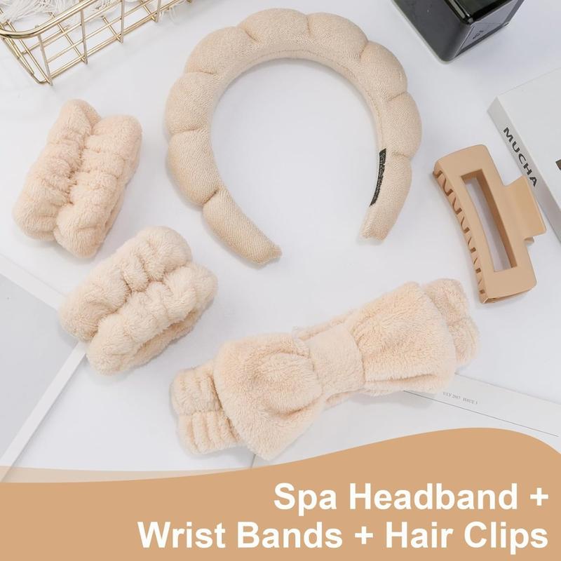 Spa Headband Wristband Set with Hair Clips Skincare Headbands for Washing Face Skin Care Puffy Makeup Headband Wrist Bands Preppy  Girl Gifts Cute Trendy Stuff Hair Accessories for Women