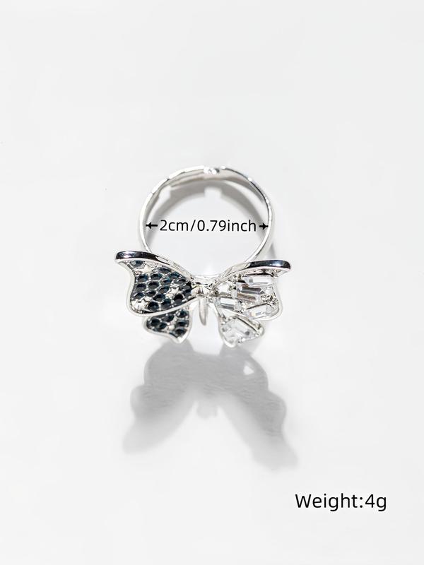 Rhinestone Decorated Hollow Butterfly Design Ring, Shiny Exquisite Fashion Alloy Jewelry Accessories, Holiday Gift for Women and Girls
