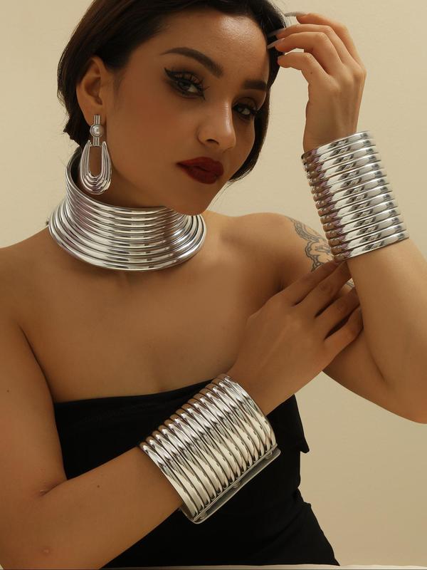 Women's Punk Style Geometric Design Choker & Cuff Bangle & Dangle Earrings, Fashion Jewelry for Party, Daily Decor, Trendy All-match & Exquisite Jewelry for Birthday Gift
