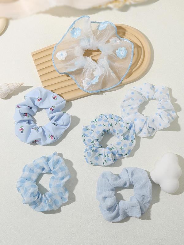 Women's Elegant Ditsy Floral Print Scrunchies, Casual Trendy Scrunchies, Fashionable Hair Accessories for Daily Use