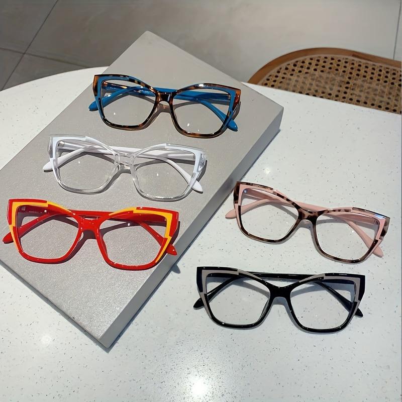 Cat Eye Color Block Frame Clear Lens Glasses Leopard Fashion Computer Spectacles For Women