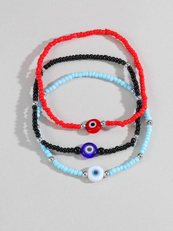Devil's Eye Design Anklets, Cute Cartoon Devil's Decorative Beaded Anklets, Boho Style Fashion Accessories for Beach Party Vacation