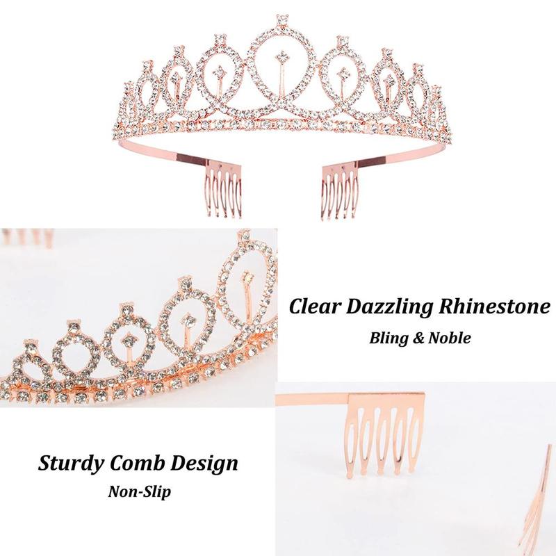 Birthday Queen Crown & Sash Set, 2 Counts set Rhinestone Crown & Sash, Birthday Tiara for Girls, Princess Crown for Girls, Party Accessories