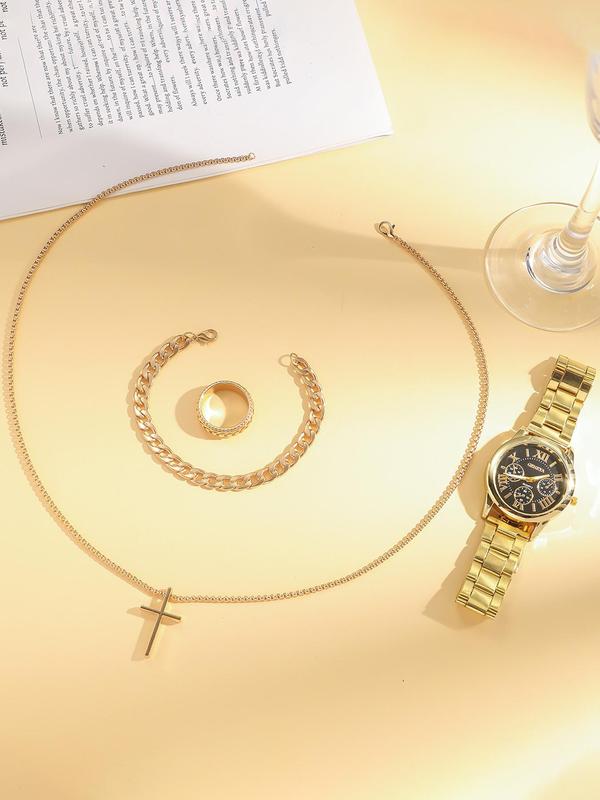 Women's Elegant Fashion Watch & Jewelry Set, Including Watch & Ring & Necklace & Bracelet, Trendy All-match & Exquisite Watch Set for Birthday Gift