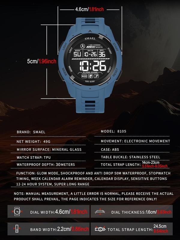 Men's Sportive Digital Watch, Calendrier Digital Watch with Luminous Dial, Waterproof Multifunctional Watch with Digital Display for Men