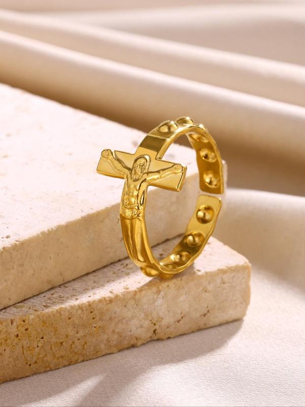 Fashion Cross Design Stainless Steel Ring, Casual Matching Jewelry for Party, Daily Clothing Decor for Women & Men