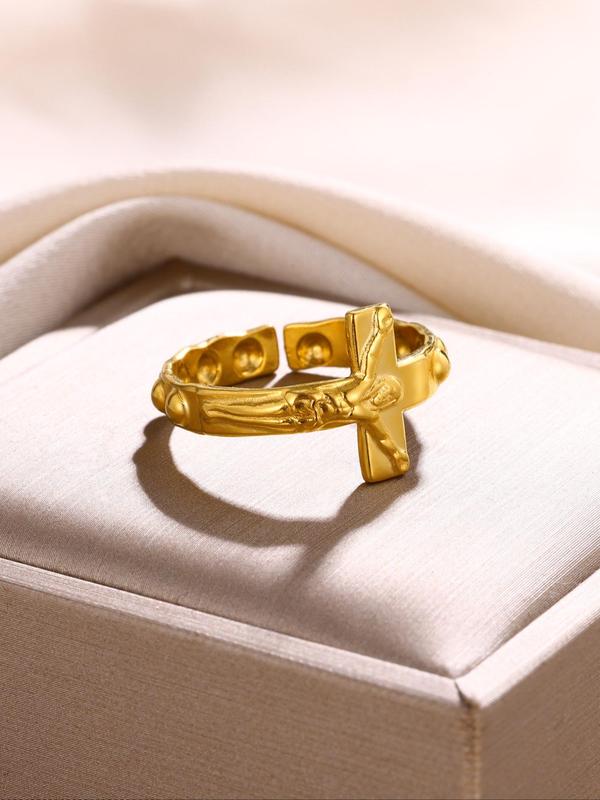 Fashion Cross Design Stainless Steel Ring, Casual Matching Jewelry for Party, Daily Clothing Decor for Women & Men