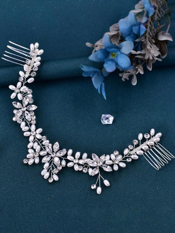 Faux Pearl & Rhinestone Decorated Bridal Headwear,  Elegant Exquisite Bridal Headwear, Wedding Party Decor, Bridal Headwear for Wedding Party Decor