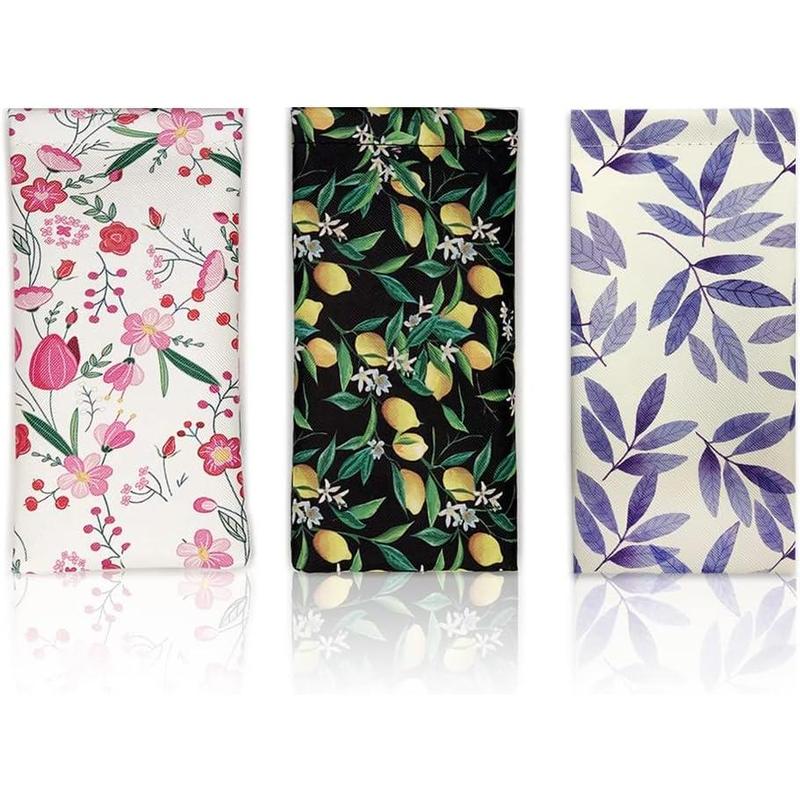 3 PACK Sunglasses Case, Eyeglasses Pouch for Women, Portable Leather Soft Glasses Cases with Cleaning Cloth