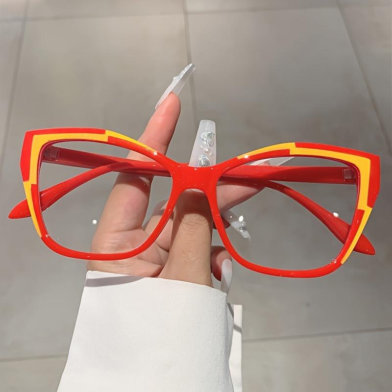 Cat Eye Color Block Frame Clear Lens Glasses Leopard Fashion Computer Spectacles For Women