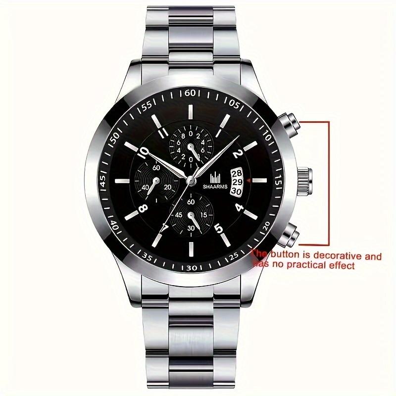 2pcs set, Luxury Men's Fashion Quartz Watch Set with Stainless Steel Bracelet - Precise Timekeeping, Water Resistant, Stylish Gift Idea for Him, Ideal for Business, Casual, Formal Occasions