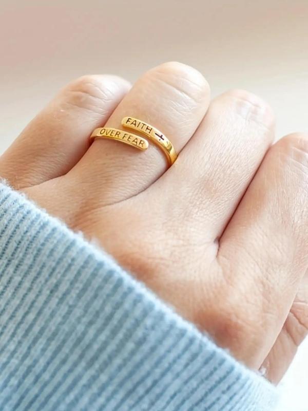  Fashion Matching Letter Pattern Alloy Promise Ring, Casual Trendy Adjustable Opening Ring for Men & Women, Daily Clothing Decor for Party