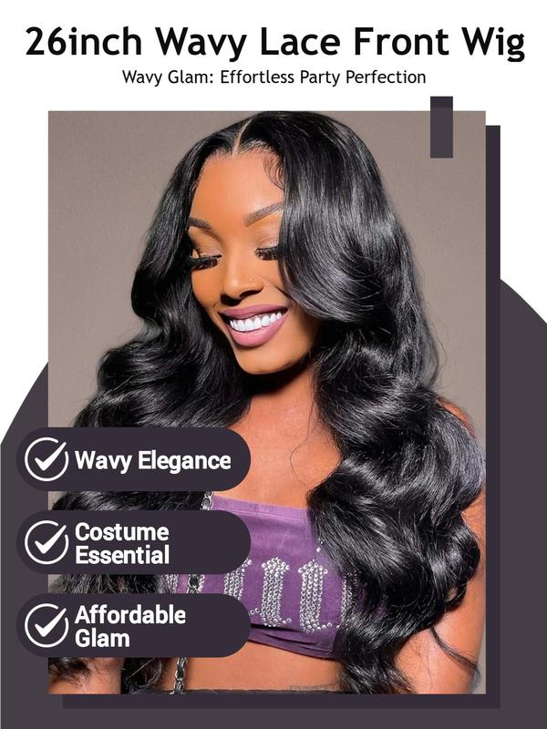 Women's 26inch Wavy Synthetic Lace Front Wigs for Daily, Cosplay, Costume Party, Striking Fluffy Glueless Wigs without Bangs for Party Hairstyle Decoration, Fall Outfits, Fall Freshness,  Cheap and Affordable Wigs