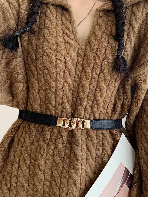 Women's Casual Plain Color Chain Decorated Skinny Belt,  Trendy Elegant Belt, Fashionable Waistband For Daily & Party Clothing Decoration