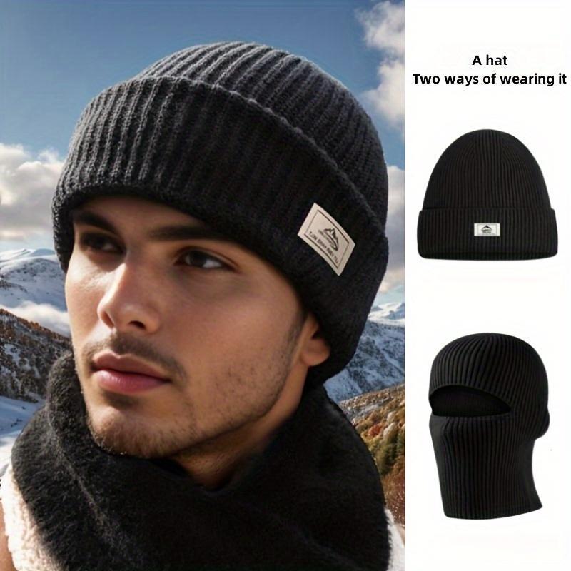 Men's Hat & Gloves Set, Windproof Warm Knit Hat & Gloves, Sports & Outdoor Hats for Fall & Winter