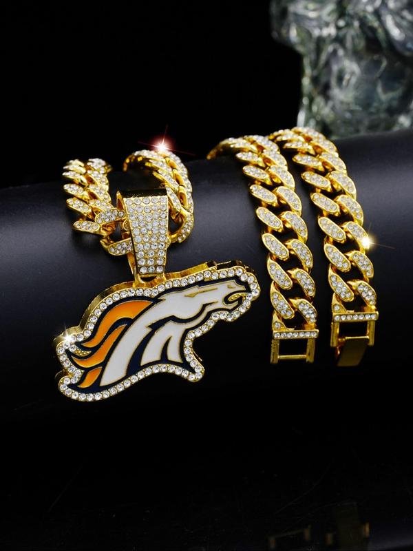 Punk Style Horse Head Design Pendant Necklace, Rhinestone Decor Cuban Link Chain Necklace for Party, Daily Decor, Trendy All-match & Exquisite Hip Hop Jewelry for Birthday Gift