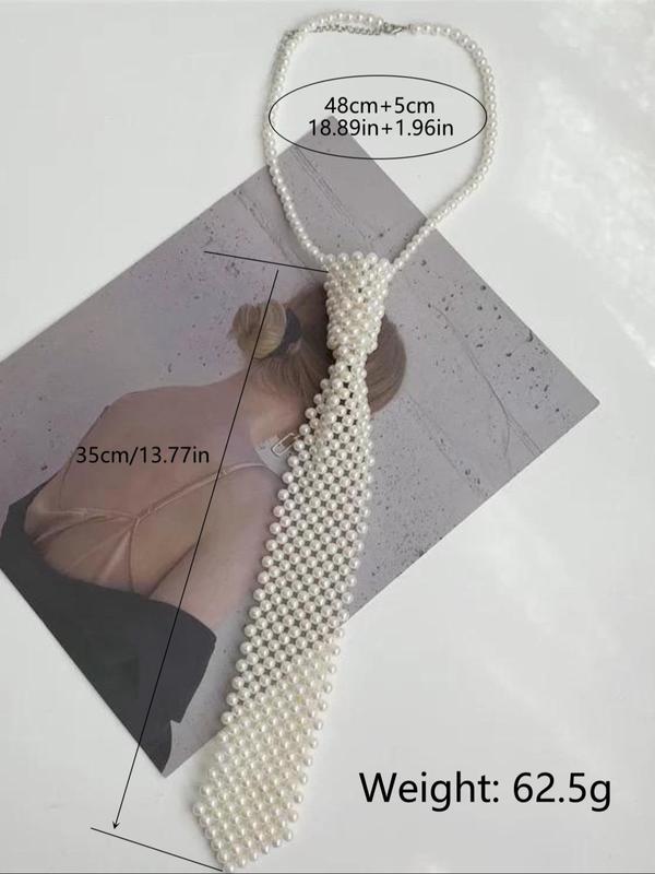 Faux Pearl Decorated Necktie, Elegant Long Tie for Women, Fashion Accessories for Party, Daily Clothing Decor, Trendy All-match & Exquisite Necktie for Gift