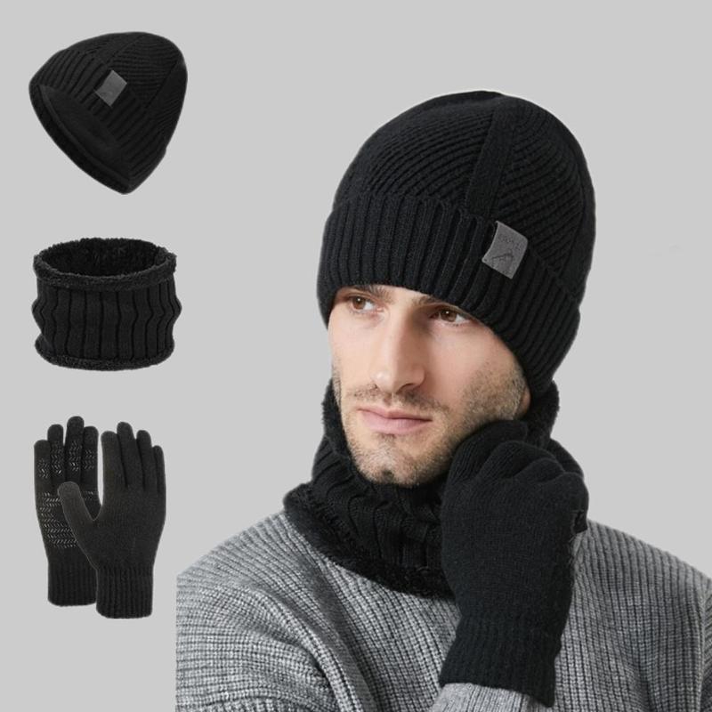 Winter Outdoor Warm Knit Hat & Scarf & Gloves Set, 3 Counts set Thickened Warm Hat & Neck Warmer & Gloves, Outdoor Cycling Protective Gear, Christmas Gift