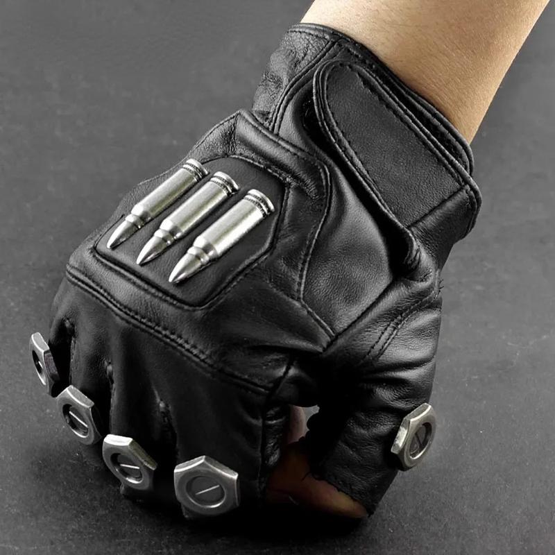 Crazy Hunter Steampunk Bullet Retro Men Fingerless Leather Gloves Cosplay Custom Party