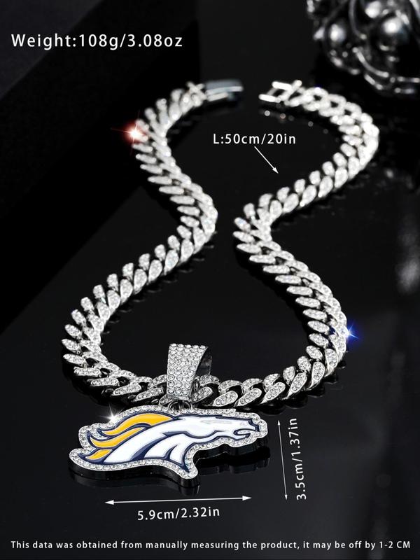 Punk Style Horse Head Design Pendant Necklace, Rhinestone Decor Cuban Link Chain Necklace for Party, Daily Decor, Trendy All-match & Exquisite Hip Hop Jewelry for Birthday Gift