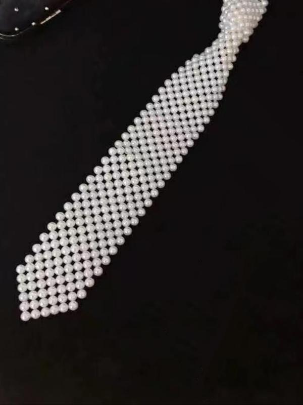 Faux Pearl Decorated Necktie, Elegant Long Tie for Women, Fashion Accessories for Party, Daily Clothing Decor, Trendy All-match & Exquisite Necktie for Gift
