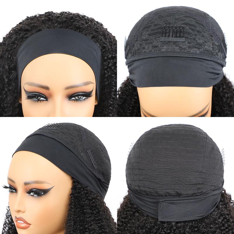 OQHAIR Afro Kinky Curly Headband Wig Human Hair Scarf Wig No Gel No Glue Full Machine Made Wig with Headband 180% Density
