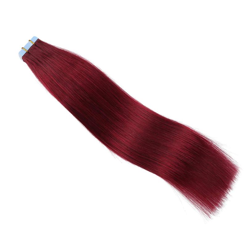 SUYYA Tape in Hair Extensions Human Hair Wine Red Color Remy Human Hair 20pcs Straight Seamless Skin Weft Tape Hair Extensions 99j