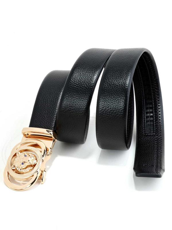 Men's Business Buckle Cowhide Belt, with Hollow Out Round & Bear Decor Buckle, Fashion All-match Waistband for Work Office Daily Wear