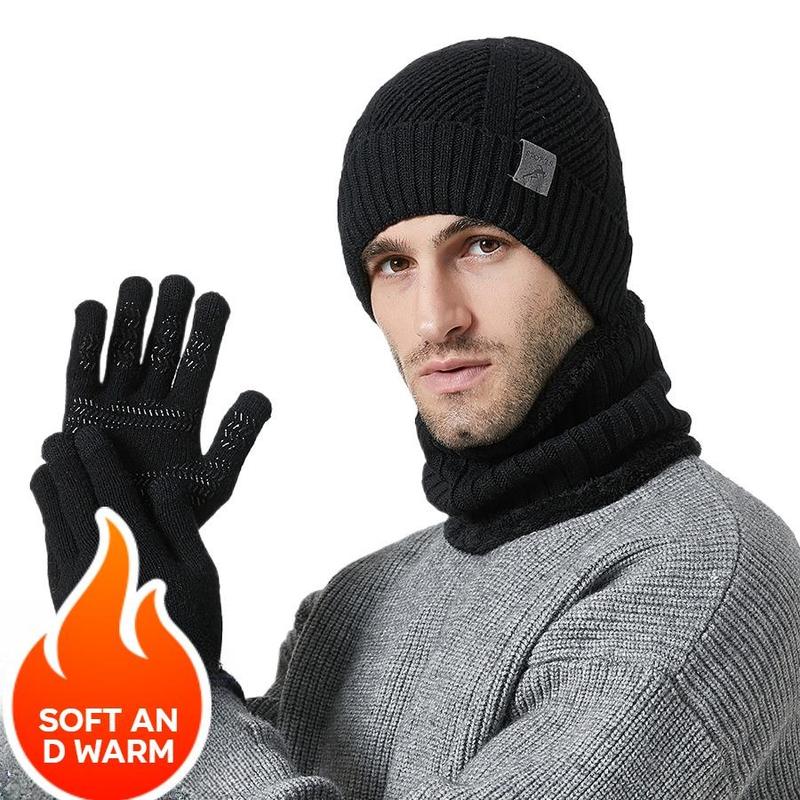 Winter Outdoor Warm Knit Hat & Scarf & Gloves Set, 3 Counts set Thickened Warm Hat & Neck Warmer & Gloves, Outdoor Cycling Protective Gear, Christmas Gift