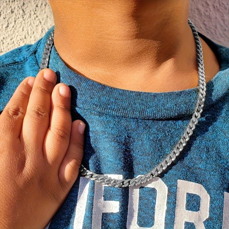 Men's Chain Necklace with Gift Card & Gift Box, 1 Count Fashion Y2k Style Stainless Steel Necklace, Hip-hop Punk Rock Chain Gift for Son
